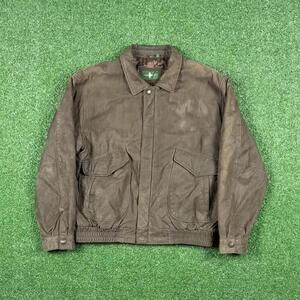 Vintage 90s Hunt Club green leather bomber jacket